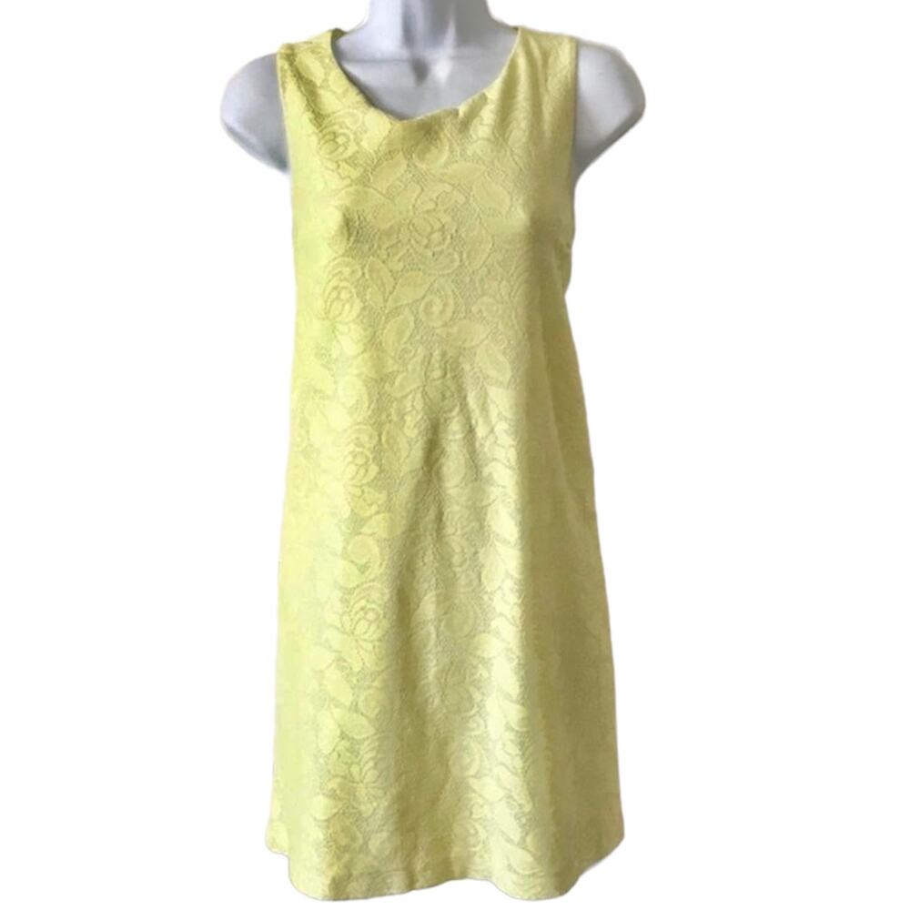 H&M Yellow Floral Lace Overlay mini shift dress S